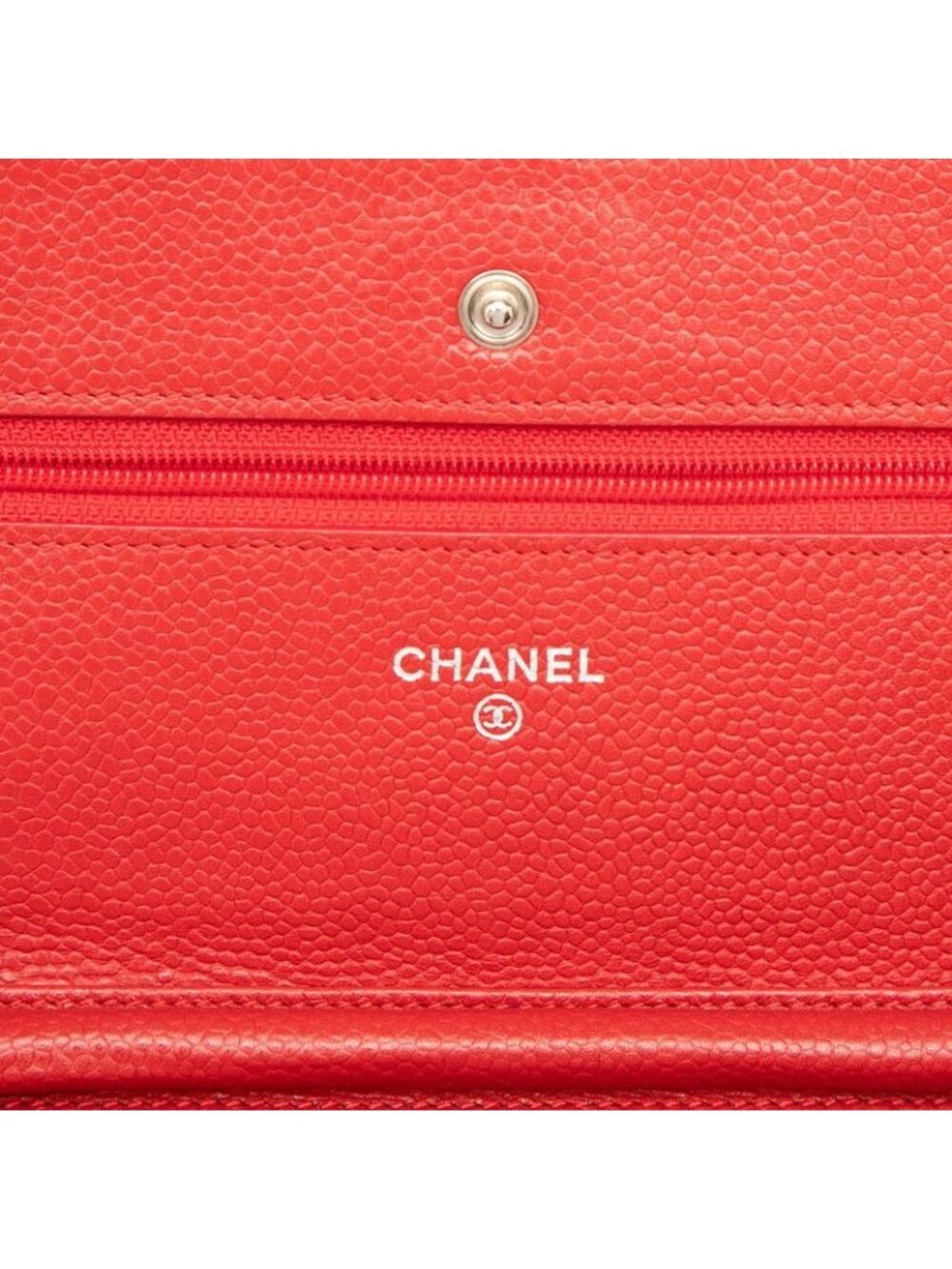 Chanel Quilted CC Logo Chain Shoulder Bag Crossbody Red Caviar Leather - Picture 5 of 7